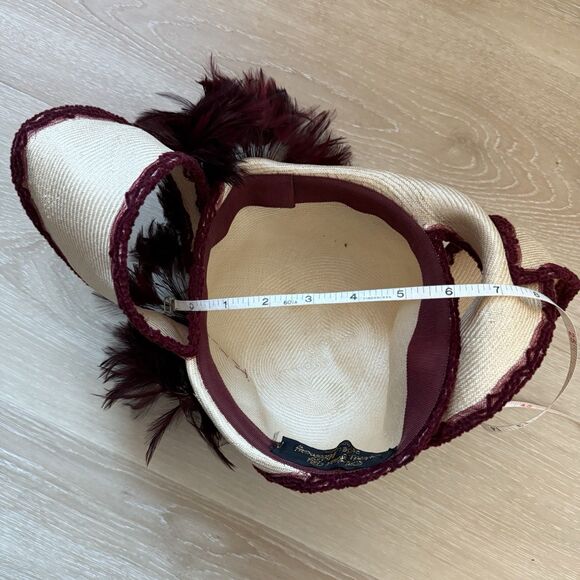 VTG 50s 60s Derby Hat Handmade Straw Feathers Crochet Whimsigoth Boho Cottage - Picture 6 of 13